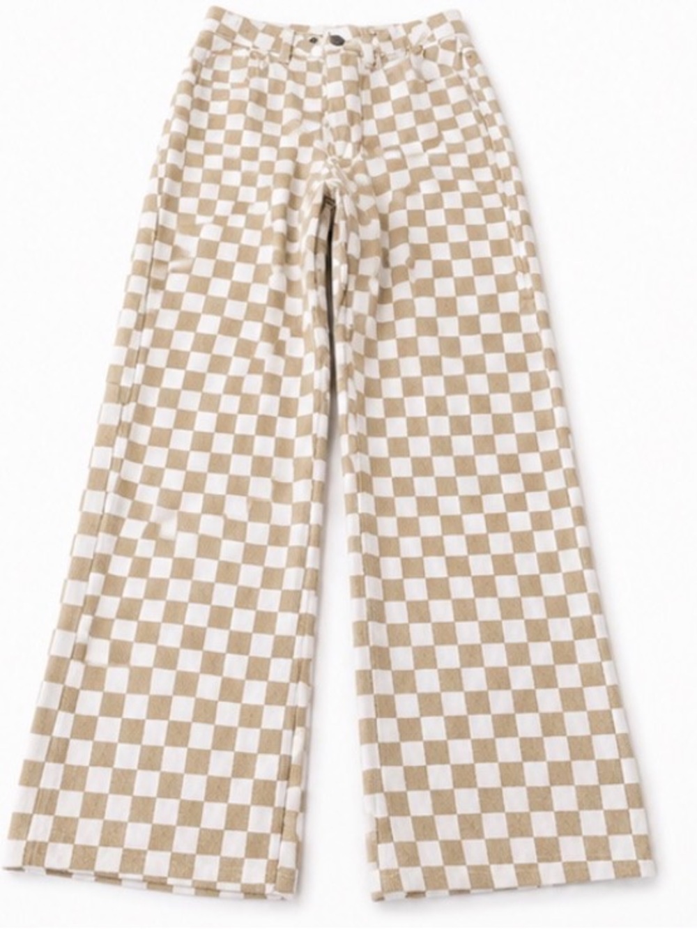 RSQ Beige and White Checkerboard Wide-Leg Kids Pants